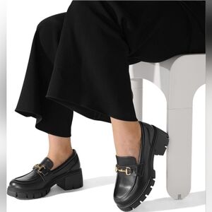 Dream Pairs Black Loafers with Gold Accent
